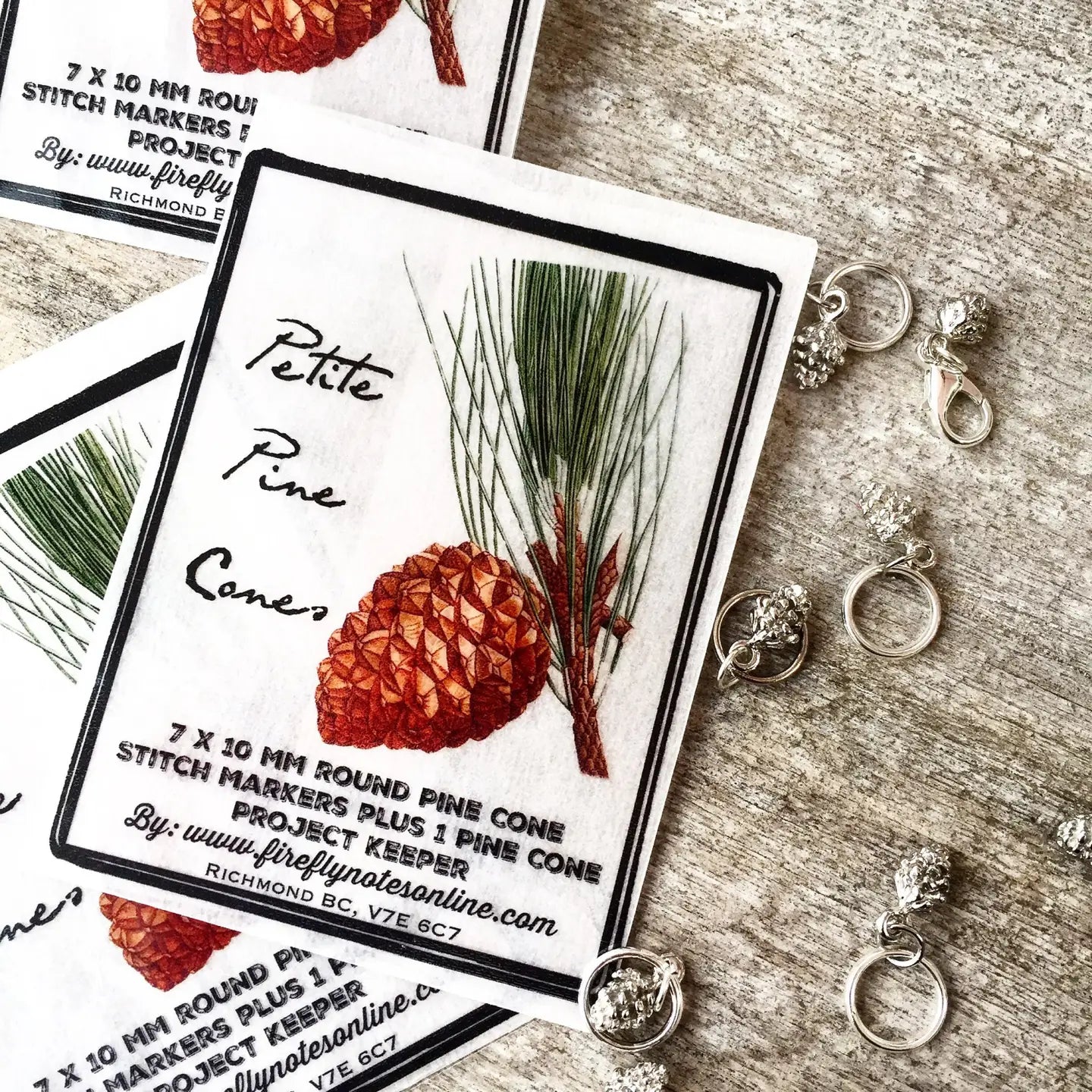 Firefly Notes – Pine Cone Stitch Markers + Progress Keeper
