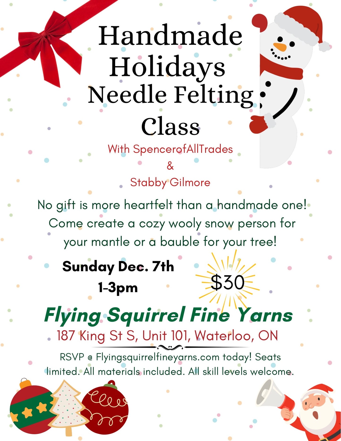 Needle Felting with Spencer of All Trades and Stabby Gilmore – December 7, 1:00
