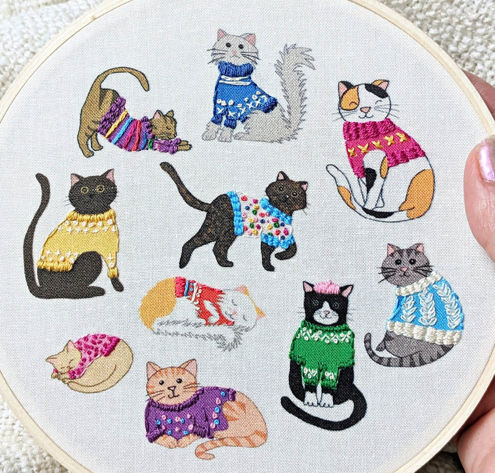Embroidery Kit - Cats in Sweaters
