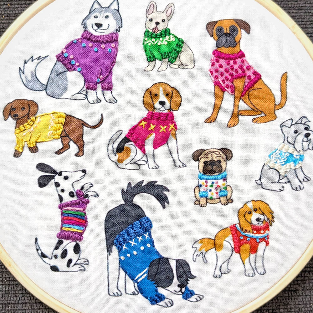 Embroidery Kit - Dogs in Sweaters